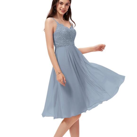 JJs House A-Line V-neck Knee-Length Chiffon Lace Bridesmaid Dress Size 8 NWT - Picture 1 of 11